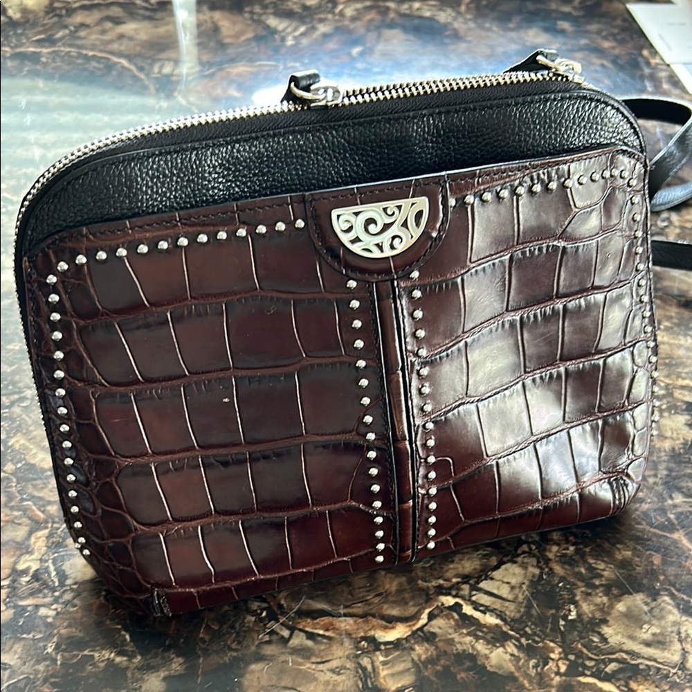 Black and Brown Crocodile-Embossed Brighton Crossbody Purse